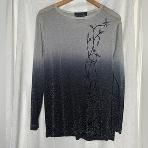 3/$20 💥 Vintage ROCHELLE California Sliver & Black Metallic Long Sleeve Blouse
